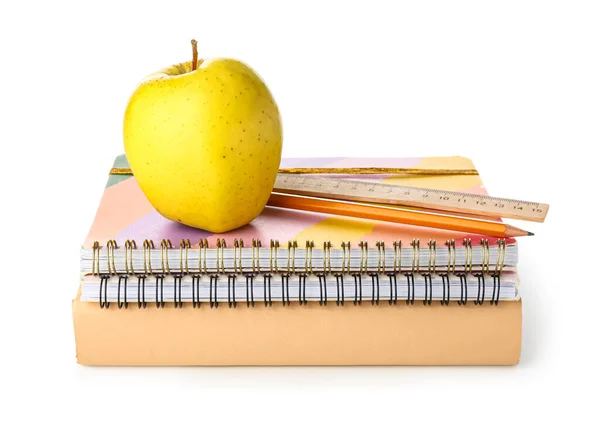 School Stationery Apple White Background — 스톡 사진