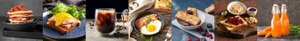 Set Tasty Breakfasts Dark Background — Stockfoto