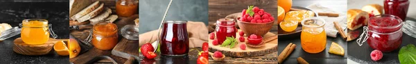 Collage Different Types Sweet Jam — 스톡 사진