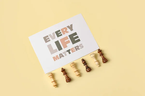 Chess Pieces Paper Sheet Text Every Life Matters Light Background — Stock Photo, Image