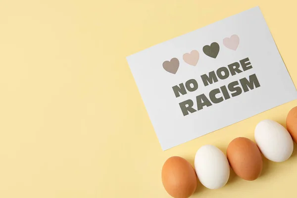 Chicken Eggs Paper Sheet Text More Racism Light Background —  Fotos de Stock