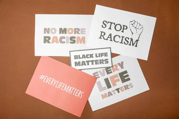 Different Placards Color Background Concept Racism — Stock Photo, Image