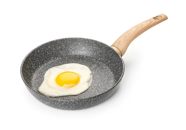 Сковородка Вкусным Яйцом Изолированы Белом Фоне — стоковое фото