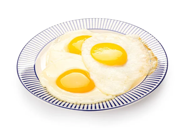 Plate Tasty Fried Eggs Isolated White Background — Stock Photo, Image