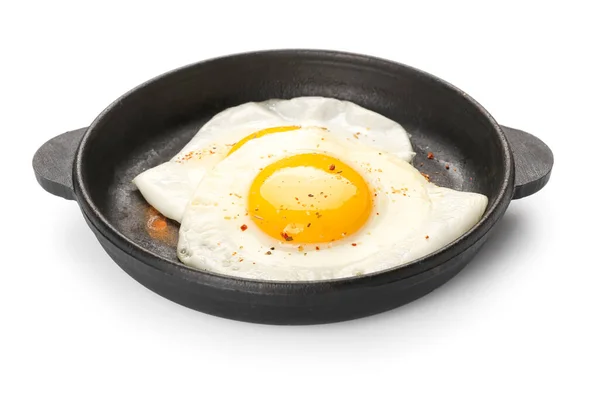 Padella Con Gustose Uova Isolate Sfondo Bianco — Foto Stock