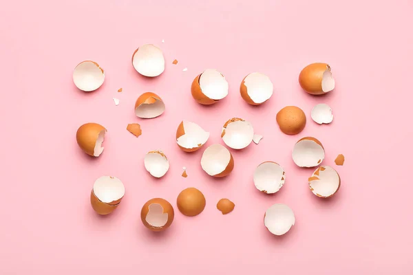 Broken Egg Shells Pink Background — Photo