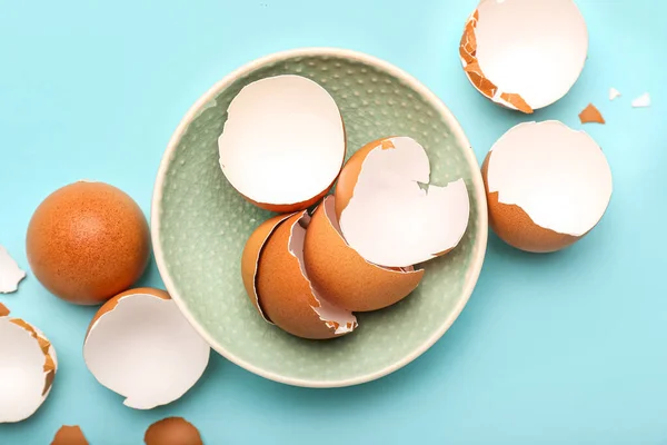 Bowl Egg Shells Color Background Closeup — Photo