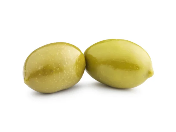 Tasty Canned Green Olives Isolated White — Stock Photo, Image