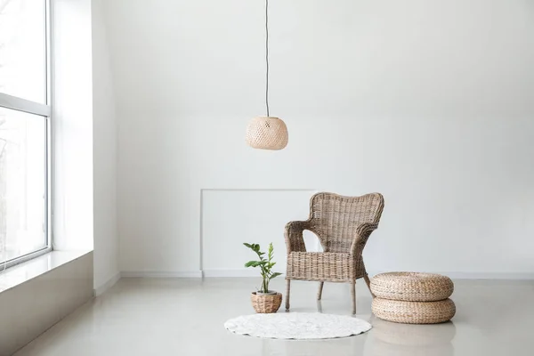 Comfortable Armchair Houseplant Light Wall Room — Stok Foto