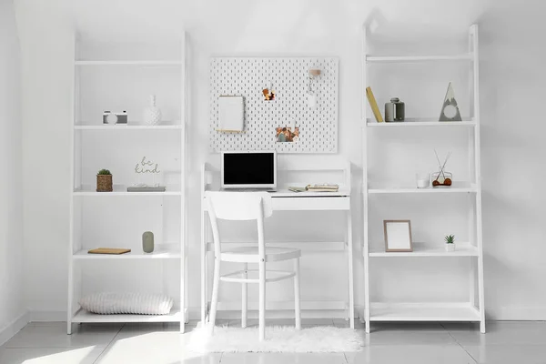 Interior Light Office Workplace Pegboard Shelving Units — Stock Photo, Image