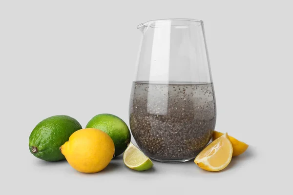 Glass Drink Chia Seeds Citrus Fruits Light Background — Stock Photo, Image