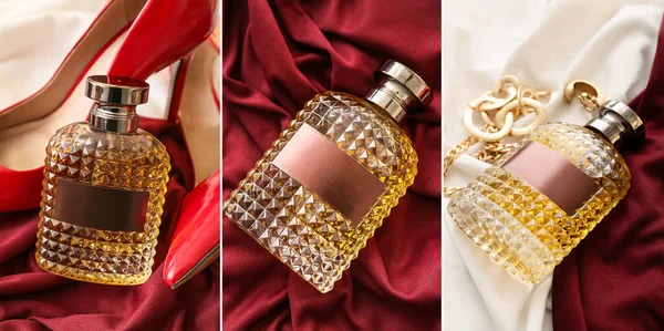 Collage Elegant Perfume Bottle Fabric — Stok fotoğraf