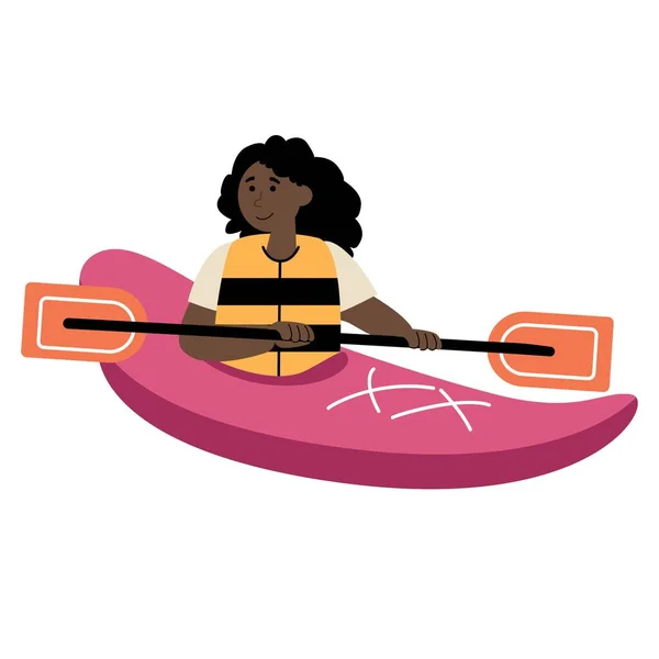 Kayaking woman on white background