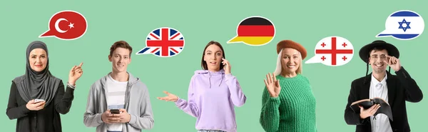 Set People Speaking Different Languages Green Background — Stock fotografie