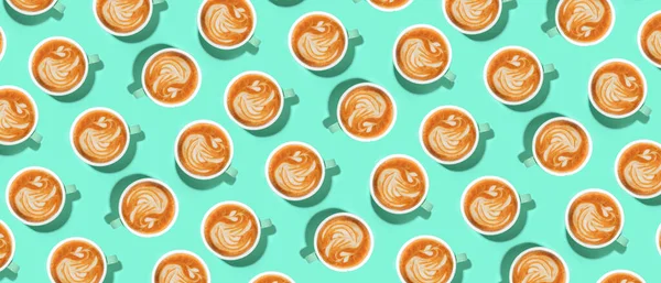 Many Cups Coffee Turquoise Background Pattern Design — Stockfoto