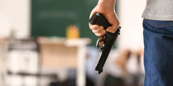 Male Terrorist Gun Classroom Problem Shooting School — Stock Photo, Image