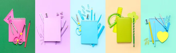 Set School Stationery Colorful Background Top View — Stockfoto