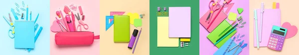 Set School Stationery Colorful Background Top View — 스톡 사진