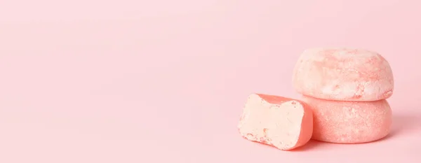 Tasty Japanese Mochi Pink Background Space Text — Stock Photo, Image