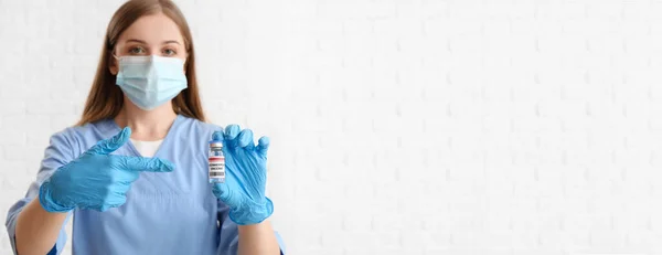 Female Doctor Holding Monkeypox Vaccine White Background Space Text — Stockfoto