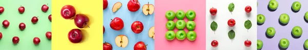 Collage Many Ripe Apples Colorful Background — 图库照片