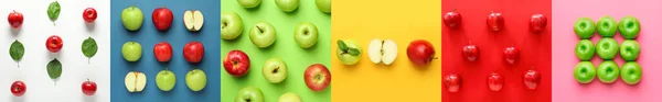 Collage Many Ripe Apples Colorful Background — Stockfoto