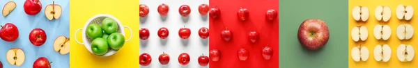 Collage Many Ripe Apples Colorful Background — Fotografia de Stock