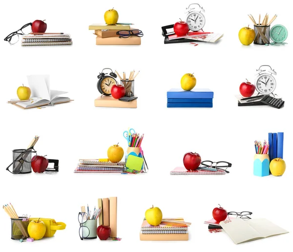 Set School Stationery Apples Isolated White — Stok fotoğraf