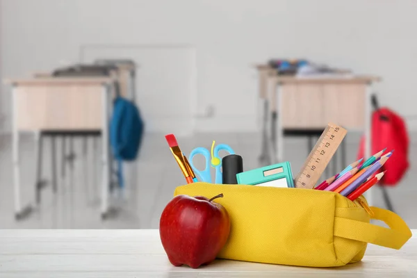 Set School Supplies Apple Desk Classroom — Stock Photo, Image