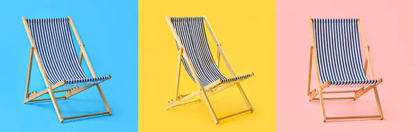 Set Deck Chairs Colorful Background — Stock fotografie