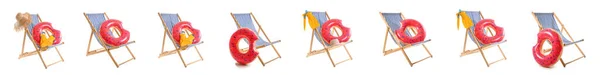Set Deck Chairs Beach Accessories Isolated White — Stock Photo, Image
