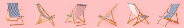 Set Deck Chairs Pink Background —  Fotos de Stock