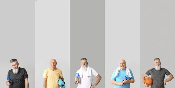 Set Sporty Elderly Men Grey Background — Zdjęcie stockowe