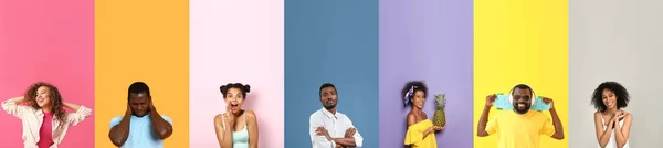 Collage Attraktiver Afroamerikanischer Menschen Auf Farbigem Hintergrund Mit Platz Für — Stockfoto