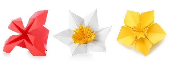 Beautiful Origami Flowers White Background — Stock Photo, Image