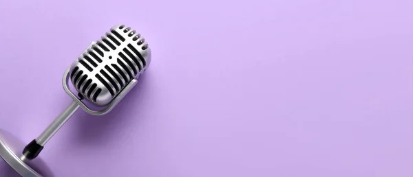 Retro Microphone Lilac Background Space Text — Stockfoto