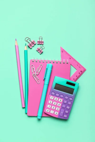 Set Different School Stationery Color Background — 图库照片