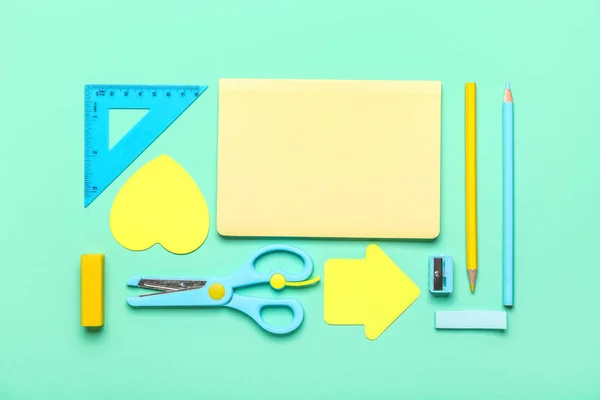 Composition Stationery Sticky Notes Color Background — 图库照片