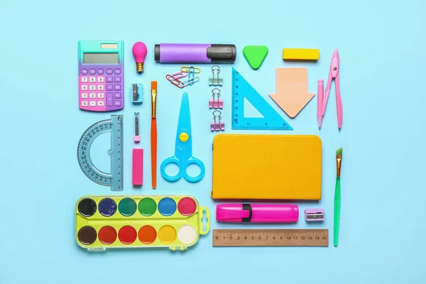 School Stationery Blue Background — Stock Photo, Image