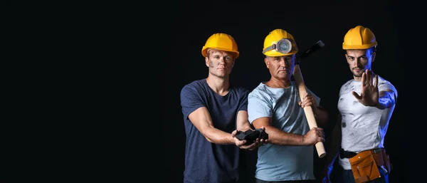 Miner Men Black Background Space Text — Stock Photo, Image