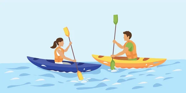 Man and woman kayaking in river