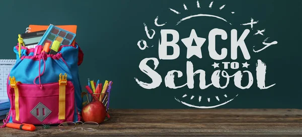 Backpack Stationery Apple Table Back School — Stock fotografie