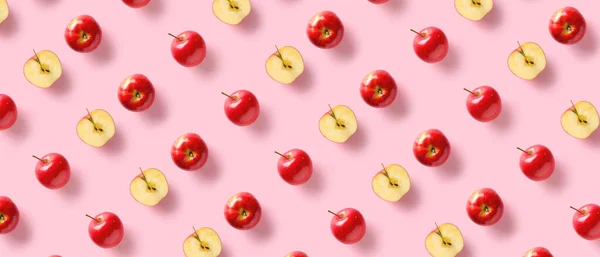 Reife Frische Äpfel Auf Rosa Hintergrund Muster Für Die Gestaltung — Stockfoto