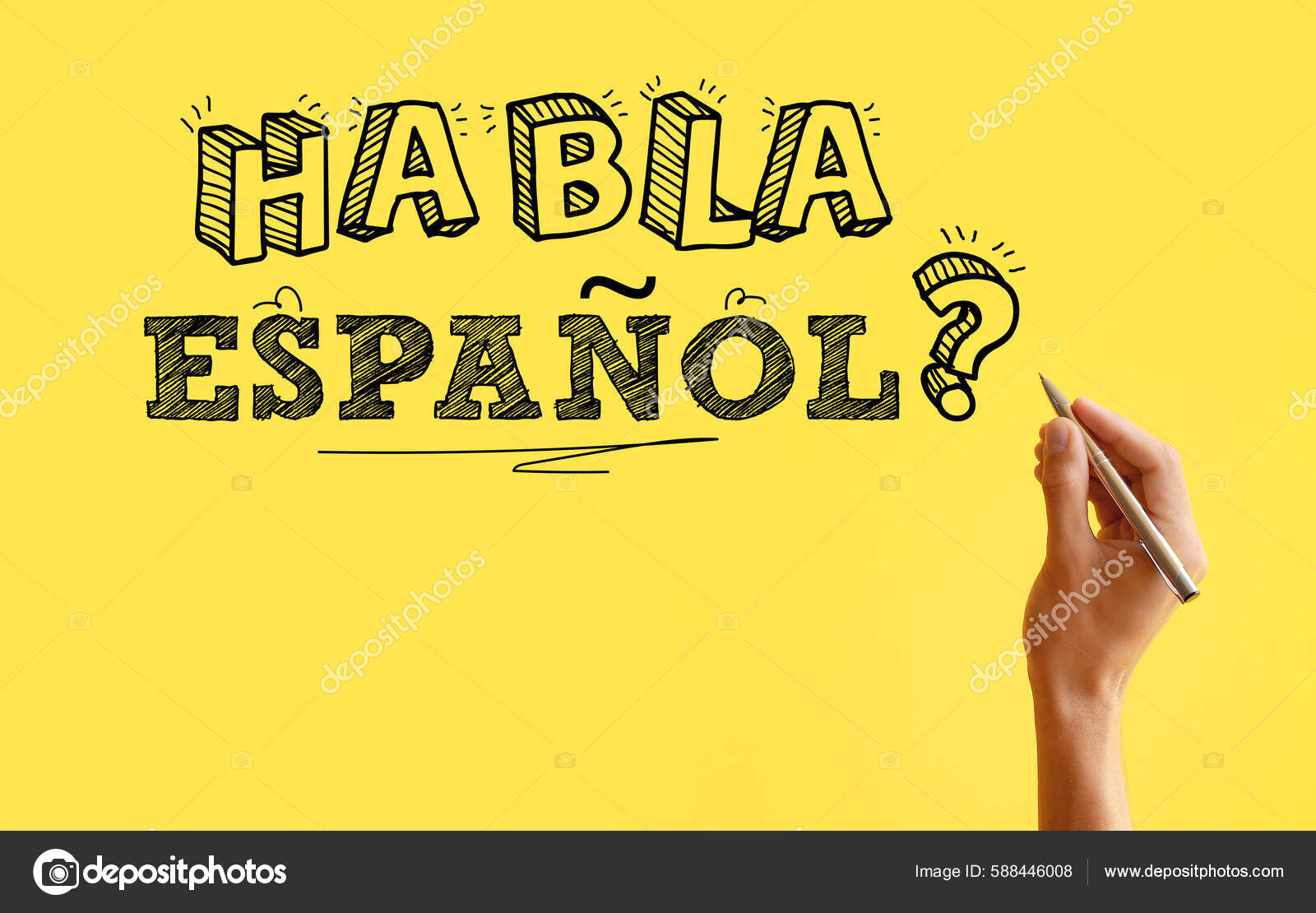 Escribir Mano Texto Habla Espanol Habla Español Sobre Fondo Amarillo — Foto  de stock #588446008 © serezniy, image size:1600x1110