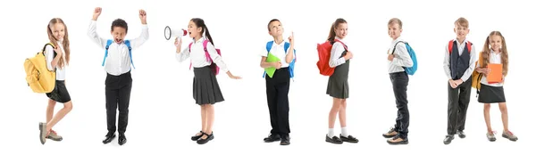 Set Cute Little Schoolchildren White Background — 스톡 사진