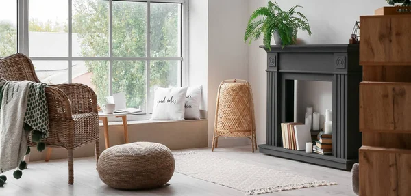 Interior Stylish Living Room Fireplace Armchair — Stock Fotó