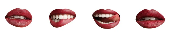 Set Sexy Red Female Lips White Background — Stockfoto