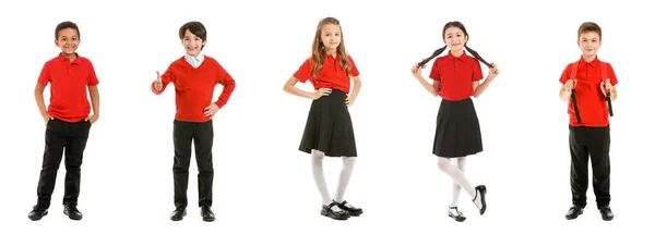 Set Little Schoolchildren White Background — Stockfoto