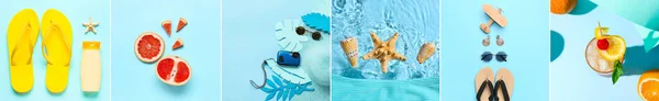 Beautiful Summer Collage Blue Background — Stock fotografie