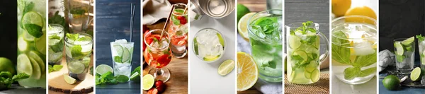 Collage Fresh Tasty Mojito Cocktails — Photo